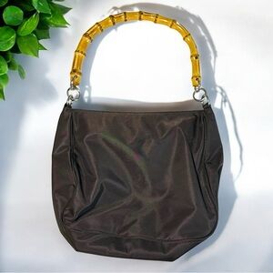 Brown Vintage Shoulder Bag with Bamboo Handle